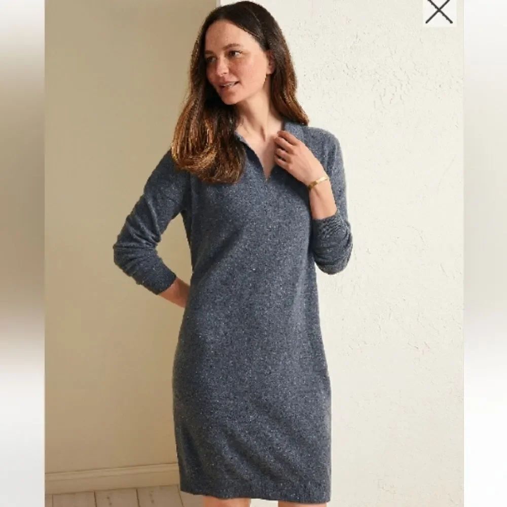 Garnet Hill Frida Polo Black Cashmere Sweater Dress Sz M